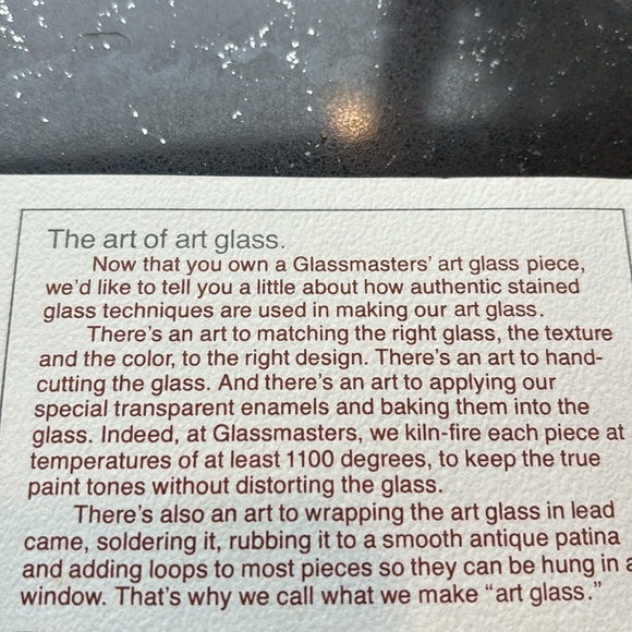 GLASSMASTERS ART GLASS
DATED 1980
Excellent Condition - Picture 6 of 6